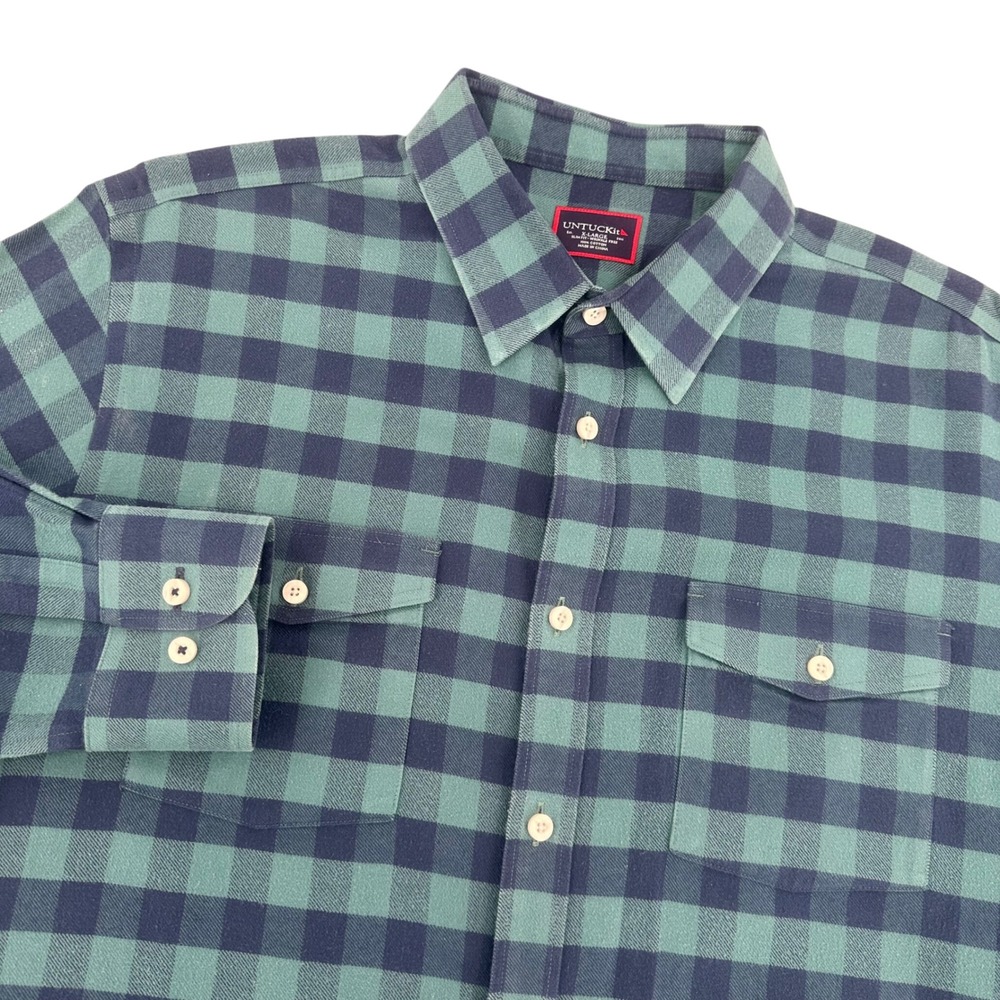 UNTUCKit Vigouroux WF Slim Fit Flannel Shirt Mens XL Green Navy Buffalo Check